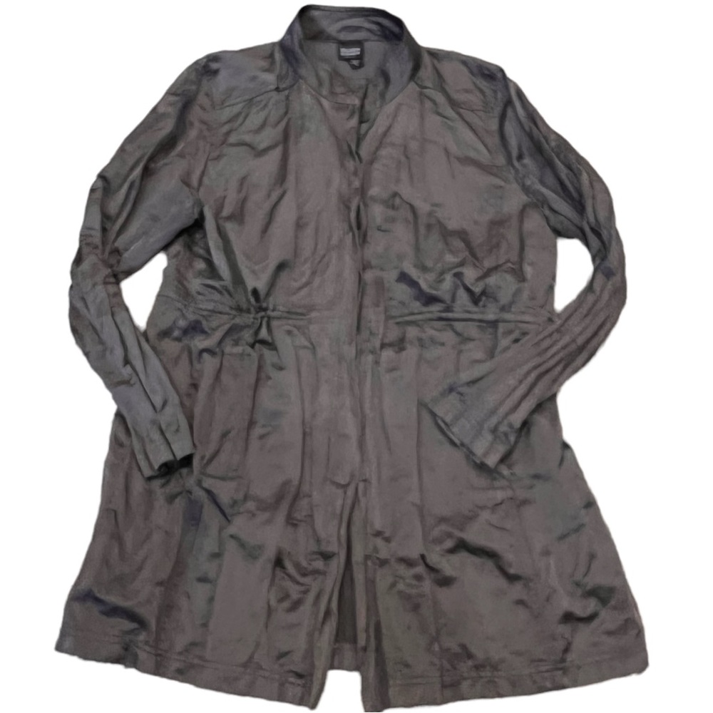 Eileen Fisher Metallic Button Down Drawstring Jacket Top Duster PL